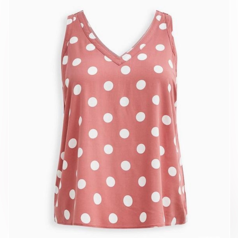 Torrid Challis Stitch Detail Tank, Pink Dot, Size 2 (2X 18-20) - Picture 2 of 5